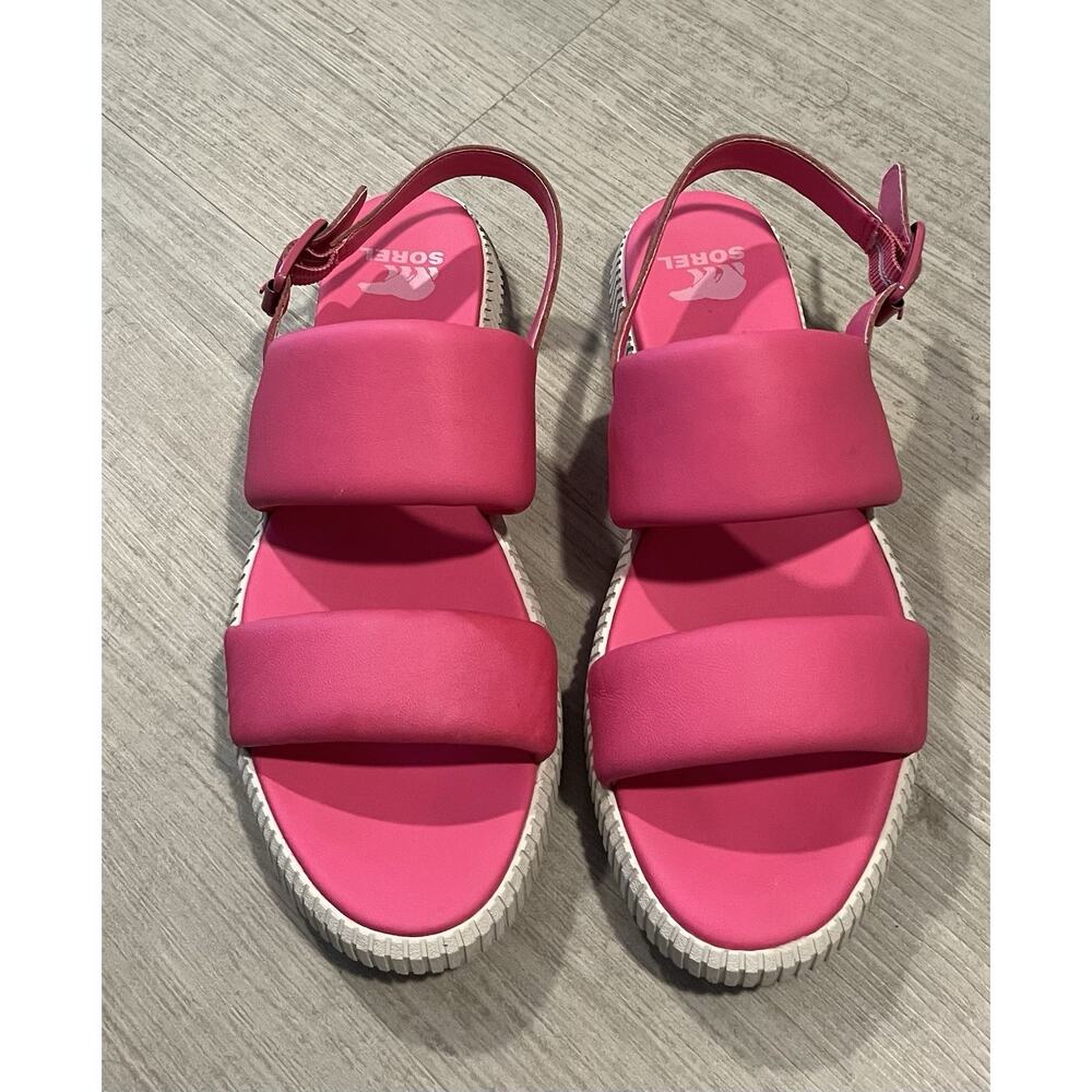 SOREL Bright Pink ONA Streetworks Flat Sandals Cute Preppy Leather Women’s Sz 9